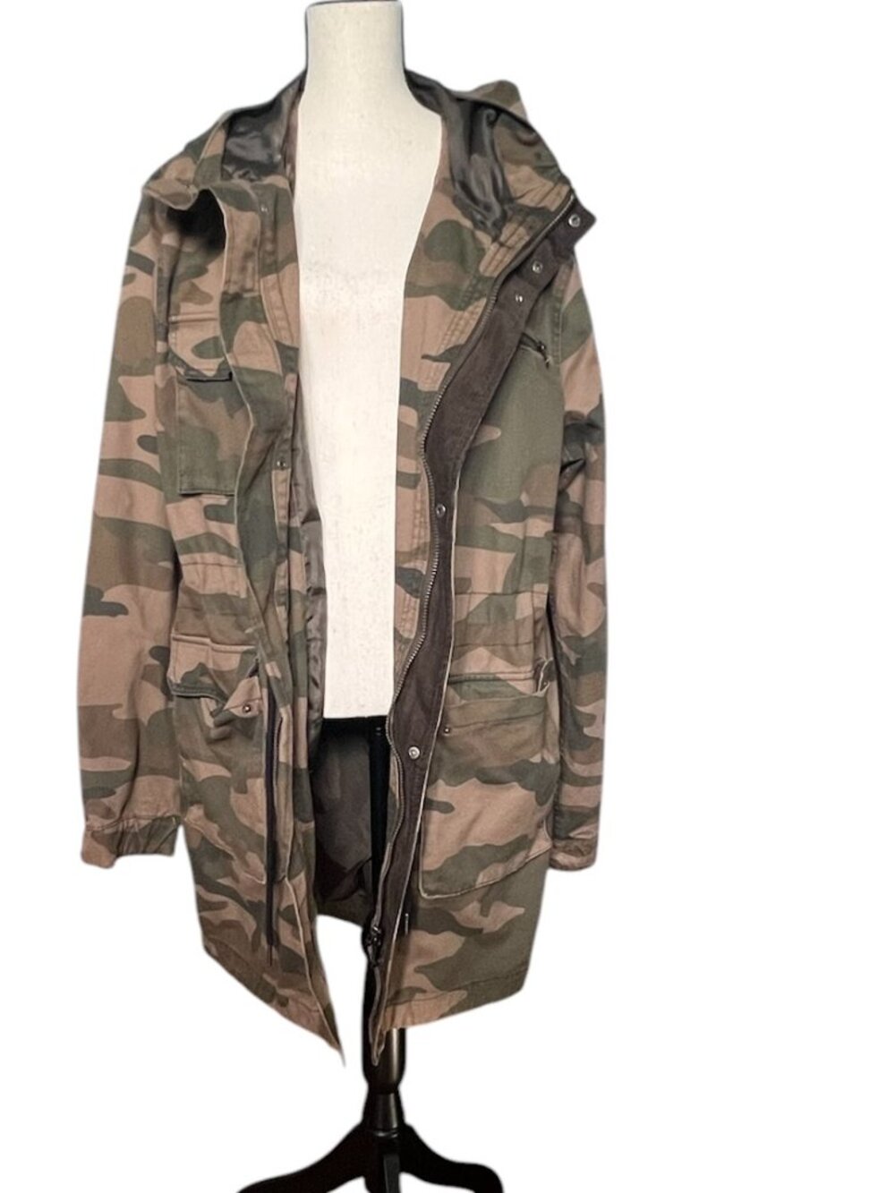 H&M Divided Men’s Camo Military Fishtail Parka Hooded Jacket Size L